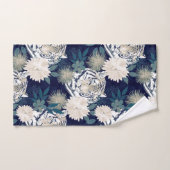 トレンディータイガーアニマル水彩フローラブルーデザイン バスタオルセット (ハンドタオル)