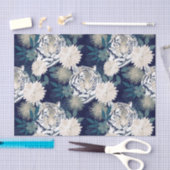 トレンディータイガーアニマル水彩フローラブルーデザイン 薄葉紙 (クラフト)