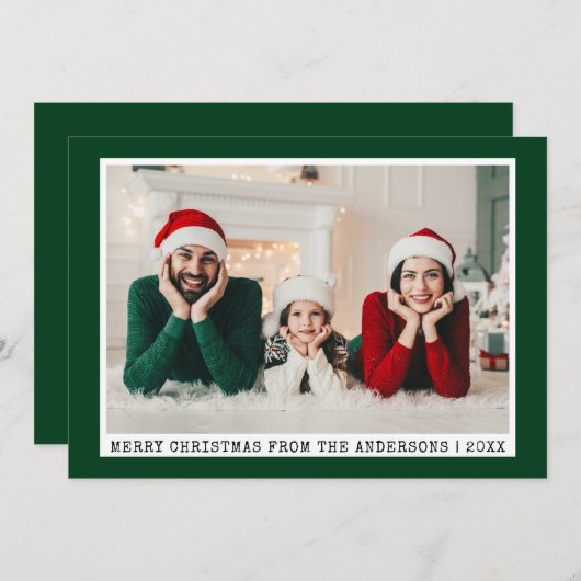 トレンディータイプライターフォントクリスマスフォトグリーン シーズンカード (正面/裏面)