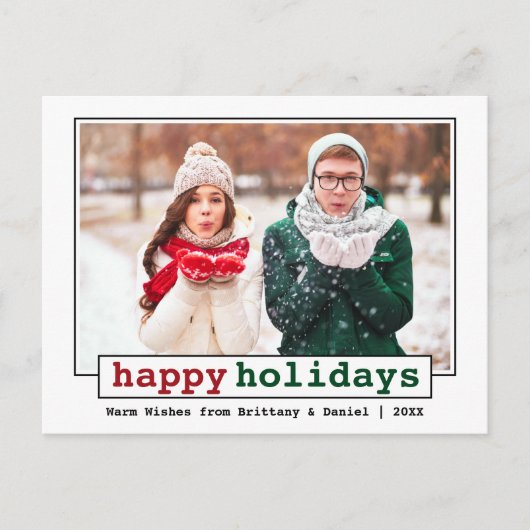 トレンディータイプライターフォントハッピーホリデーズフォト ポストカード (正面)