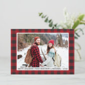 トレンディータイプライターフォントミニマリストプレイド写真 シーズンカード (スタンド正面)