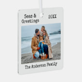 トレンディータイプライター文字シーズとグリーティングフォト メタルオーナメント (正面右)