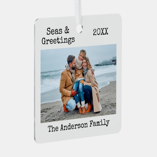 トレンディータイプライター文字シーズとグリーティングフォト メタルオーナメント (正面右)