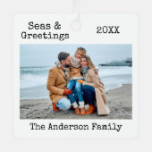 トレンディータイプライター文字シーズとグリーティングフォト メタルオーナメント (正面)