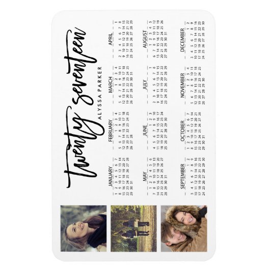 トレンディータイポグラフィと3枚の写真2017カレンダー マグネット (縦)