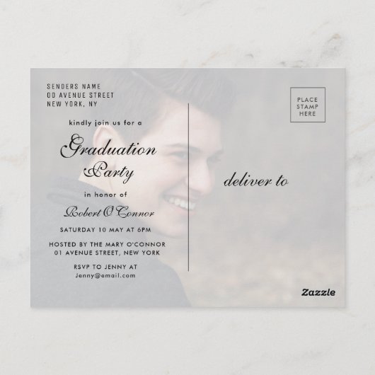 トレンディータイポグラフィの写真の卒業招待状 ポストカード (裏面)