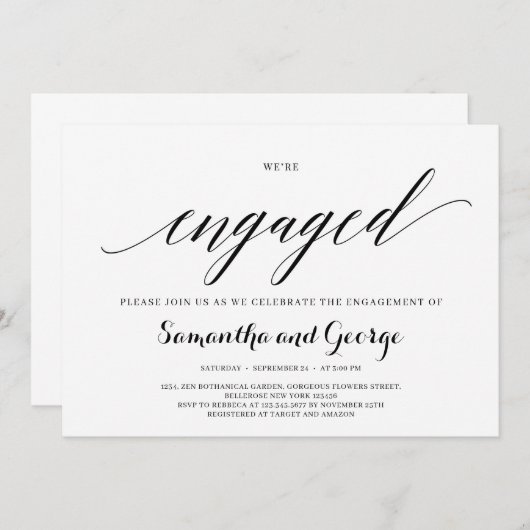 トレンディータイポグラフィウェアズ婚約した婚約 招待状 (正面/裏面)