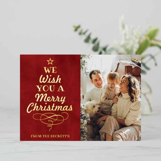 トレンディータイポグラフィクリスマスツリー実在写真 箔シーズンカード (立ち正面)