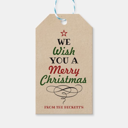 トレンディータイポグラフィクリスマスツリー ギフトタグ (正面)