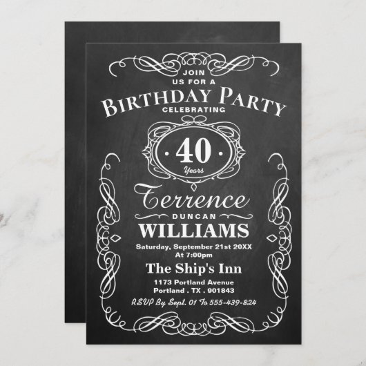 トレンディータイポグラフィシャルボードバースデーパーティー 招待状 (正面/裏面)