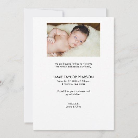 トレンディータイポグラフィシンプル2モダンベビー写真 サンキューカード (裏面)