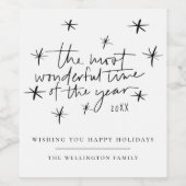 トレンディータイポグラフィドードルスターズクリスマスホリデー ワインラベル (シングルラベル)