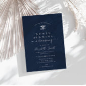 トレンディータイポグラフィネイビーブルーナースピン留め式 招待状