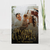 トレンディータイポグラフィメリークリスマスフォト実在 箔シーズンカード (正面)