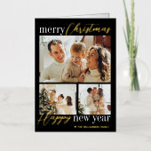 トレンディータイポグラフィメリークリスマス3写真実在 箔シーズンカード (正面)