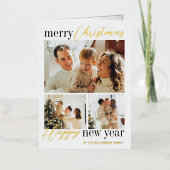 トレンディータイポグラフィメリークリスマス3写真実在 箔シーズンカード (正面)