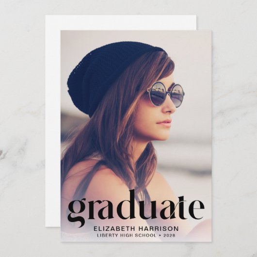 トレンディータイポグラフィ写真の卒業発表 案内状 (正面/裏面)