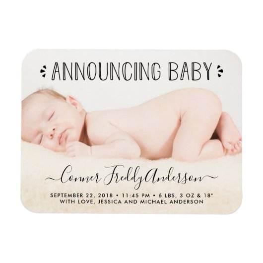 トレンディータイポグラフィ写真の誕生発表 マグネット (横)