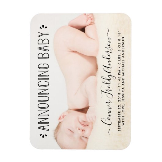 トレンディータイポグラフィ写真の誕生発表 マグネット (縦)