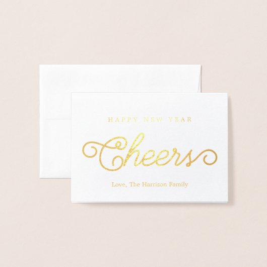 トレンディータイポグラフィ応援ハッピーニューイヤー実在 箔カード (封筒付き正面)