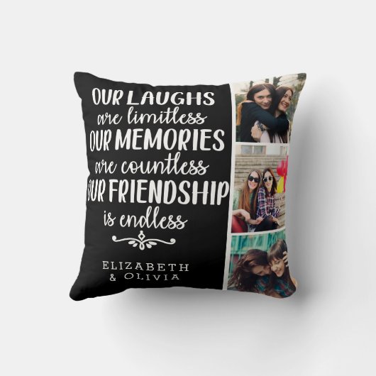 トレンディータイポグラフィ最高のフレンド名フォトコラージュ クッション (裏面)