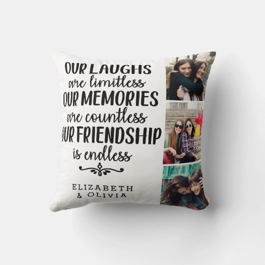 トレンディータイポグラフィ最高のフレンド名フォトコラージュ クッション (裏面)