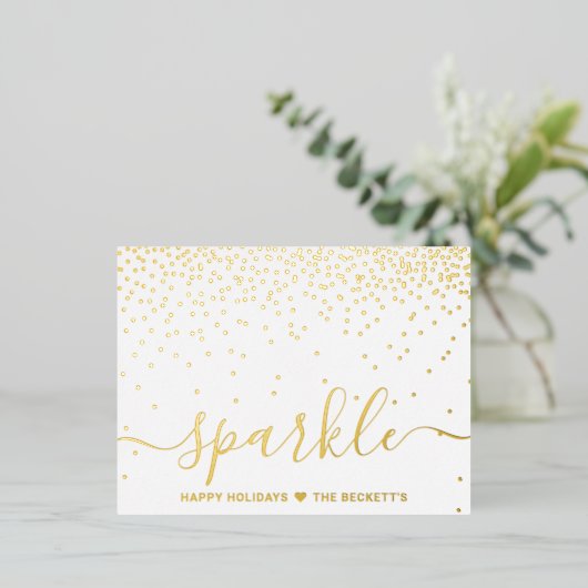 トレンディータイポグラフィ「スパークル」クリスマス実在 箔シーズンポストカード (立ち正面)