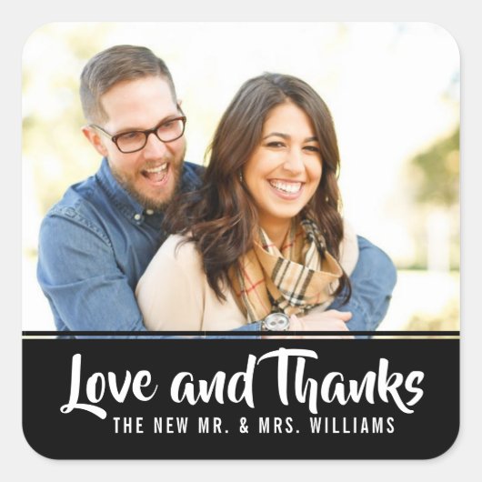 トレンディータイポグラフィ |写真カスタムの結婚件について スクエアシール (正面)