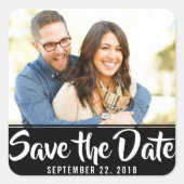 トレンディータイポグラフィ |写真カスタム日付の保存 スクエアシール (正面)