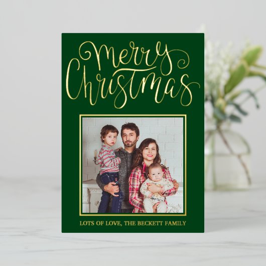 トレンディータイポグラフィ「Merry Christmas」写真実在 箔シーズンカード (立ち正面)