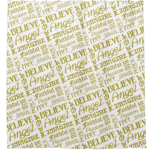 トレンディータトゥー語/フォント-金ゴールド シャワーカーテン (正面)