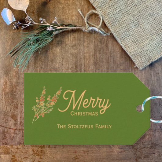 トレンディータングリーンクリスマスウォーター色植物学 ギフトタグ