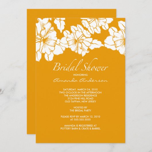 トレンディータンジェリンフローラブライダルシャワー招待状 招待状 (正面/裏面)