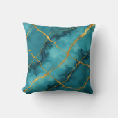 トレンディーターコイズブルー金ゴールドマーブルコレクション クッション (正面)