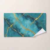 トレンディーターコイズブルー金ゴールドマーブルコレクション バスタオルセット (ハンドタオル)