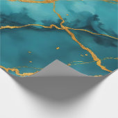 トレンディーターコイズブルー金ゴールドマーブルコレクション ラッピングペーパー (角)