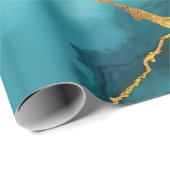 トレンディーターコイズブルー金ゴールドマーブルコレクション ラッピングペーパー (ロールコーナー)