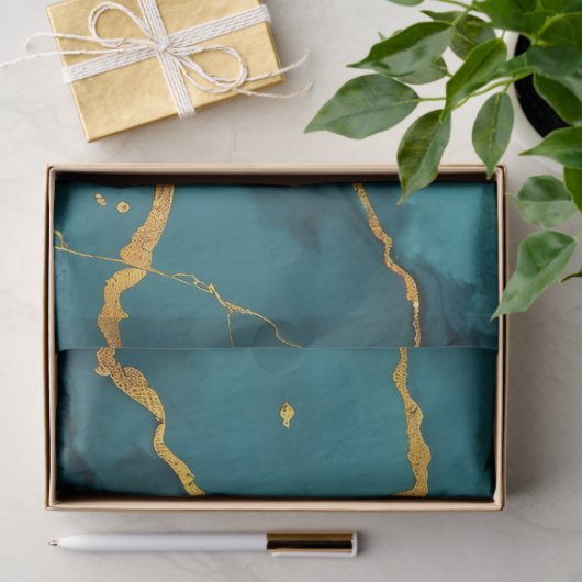 トレンディーターコイズブルー金ゴールドマーブルコレクション 薄葉紙 (ギフト)