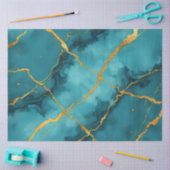 トレンディーターコイズブルー金ゴールドマーブルコレクション 薄葉紙 (クラフト)