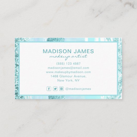トレンディーターコイズモダンシックメイクアップアーティスト 名刺 (裏面)