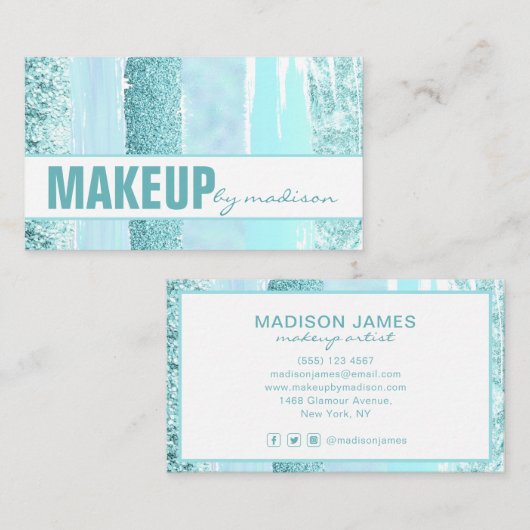 トレンディーターコイズモダンシックメイクアップアーティスト 名刺 (正面/裏面)