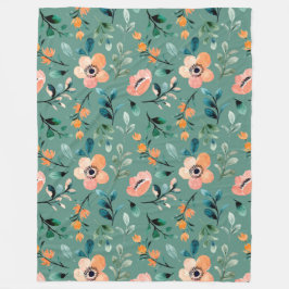 トレンディーターコイズワイルドフラワーズボホパターンかわいい フリースブランケット