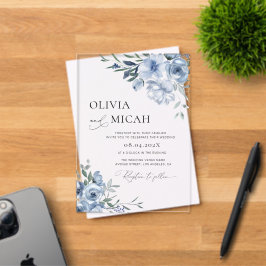 トレンディーダスティブルーフローラ結婚ズ アクリル招待状
