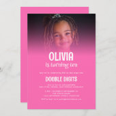 トレンディーダブルデジット写真ホットピンク10パーティー 招待状 (正面/裏面)