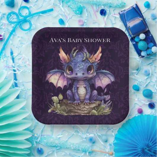トレンディーダマスクパープルドラゴンガールボーイ赤ちゃんシャワー ペーパープレート (パーティー)