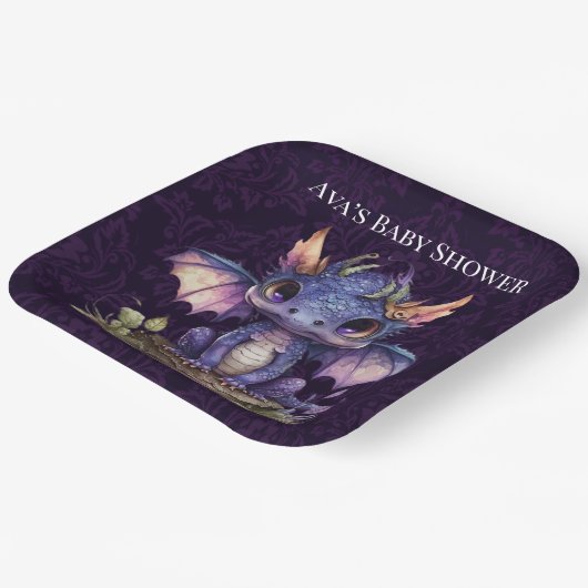 トレンディーダマスクパープルドラゴンガールボーイ赤ちゃんシャワー ペーパープレート (傾斜あり)