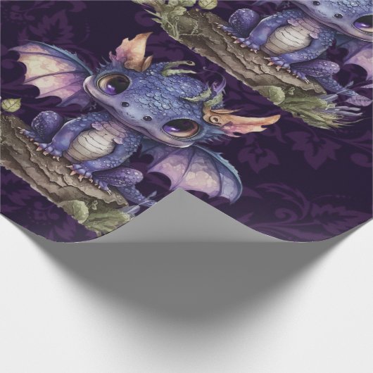 トレンディーダマスクパープルドラゴンガールボーイ赤ちゃんシャワー ラッピングペーパー (角)