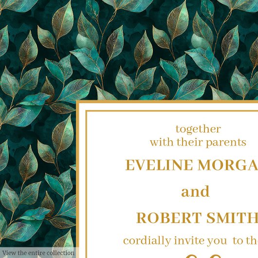 トレンディーダークグリーン金ゴールドユーカリ結婚式の招待 招待状