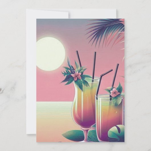 トレンディーチックトロピカルサマーサンセットカクテルパーティー 招待状 (裏面)