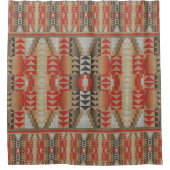 トレンディーチューペブラウングレーオレンジレッドトライバルアート シャワーカーテン (正面)